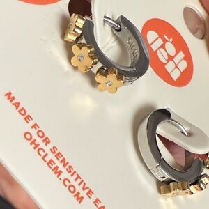 Oh Clem Gold and silver flower huggies